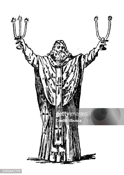 tricerion and dicerion - priest stock illustrations