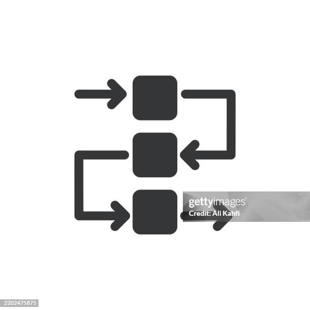 project flow glyph solid icon. solid icon that can be applied anywhere, simple, pixel perfect and modern style. - engineering-design-process-diagram stock illustrations