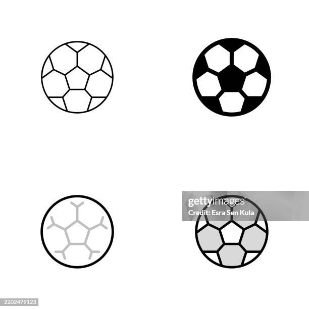 soccer ball universal icon design in four styles with editable stroke. line, solid, flat line, and duotone line. suitable for web page, mobile app, ui, ux, and gui design. - general practice stock illustrations