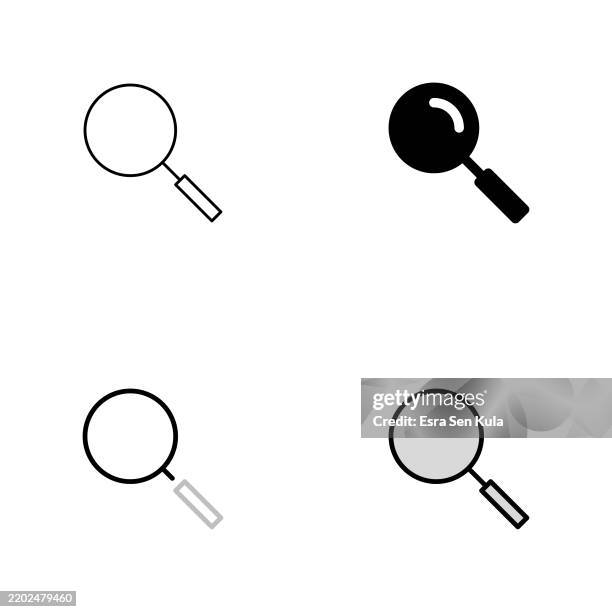 magnifying glass icon design in four styles with editable stroke. line, solid, flat line, and duotone line. suitable for web page, mobile app, ui, ux, and gui design. - glass panel stock illustrations