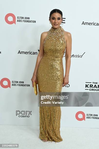 Emmanuelle Chriqui at the 33rd Elton John AIDS Foundation Academy Awards Viewing Party on March 02, 2025 in West Hollywood, California.