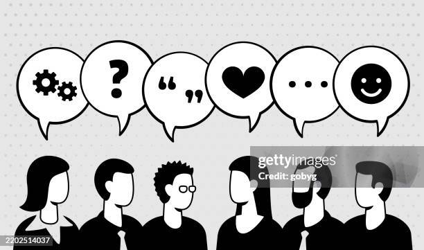illustrazioni stock, clip art, cartoni animati e icone di tendenza di gruppo di, persone, parlando, chattando, discutendo - problemi di comunicazione