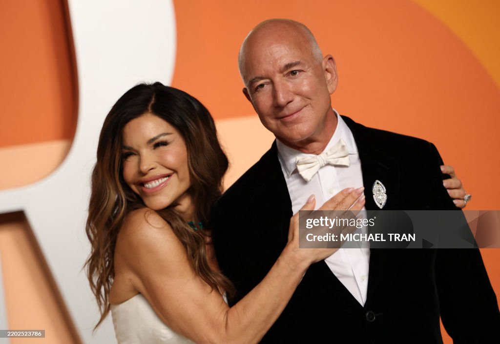 Bezos Current Partner CEO of Amazon Jeff Bezos and partner Lauren Sanchez attend the Vanity ...