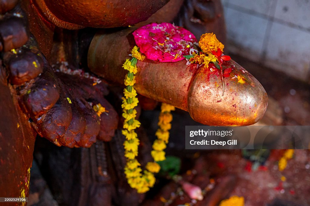 A statue of a Hindu God at Shree Bagalamukhi Temple near Patan Durbar Square in Kathmandu, Nepal.