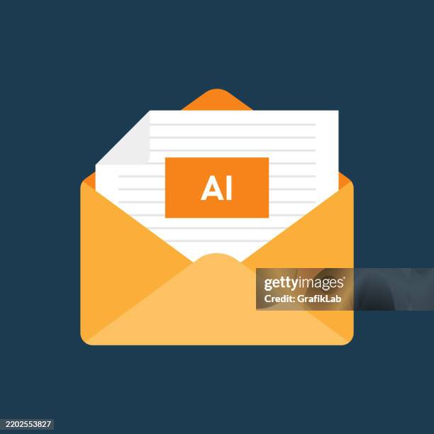 ai icon in email envelope - laptop bright background stock illustrations