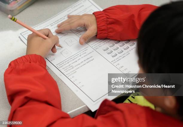 Third grader works in a math class at Meyer Elementary School, 1930 J Meyer Rd., Wednesday, Feb. 5 in Richmond.