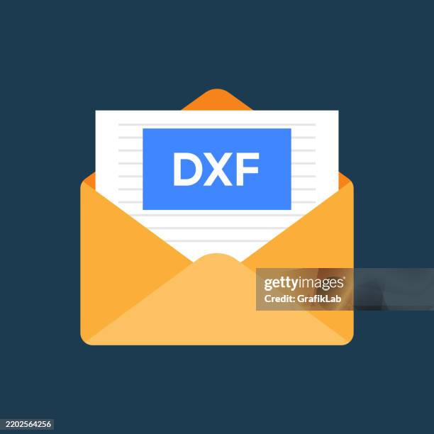 dxf document in envelope illustration on dark background - autocad background stock illustrations