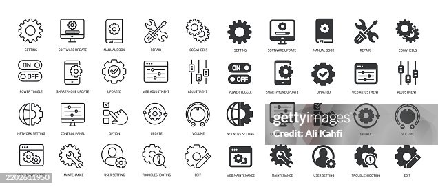 Collection of setting, control, panel, adjusting, customized thin line and glyph solid icon. Editable stroke and perfect pixel isolated on transparent background Collection of setting, control, panel, adjusting, customized thin line and glyph solid icon. Editable stroke and perfect pixel isolated on transparent background