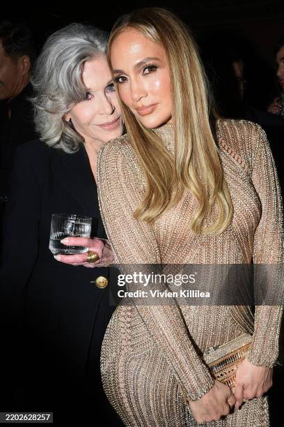 Jane Fonda and Jennifer Lopez attend The CAA Pre-Oscar Party at The Living Room on February 28, 2025 in Los Angeles, California.