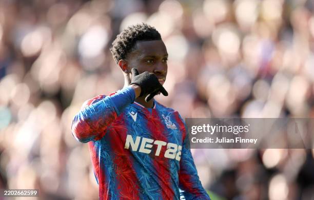 Eddie Nketiah of Crystal Palace celebrates scoring his team's third goal during the Emirates FA Cup Fifth Round match between Crystal Palace and...