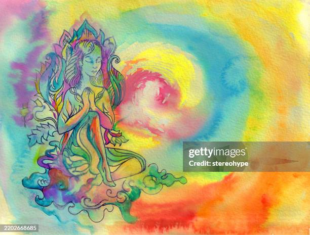 rainbow child princess - tie dye background stock illustrations