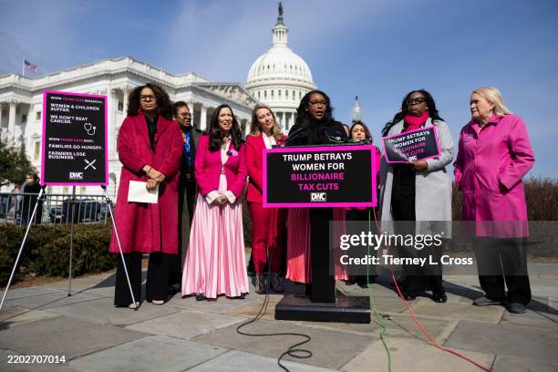 Rep. Emilia Sykes speaks during a news conference held by the Democratic Women's Caucus at the U.S. Capitol on March 4, 2025 in Washington, DC. The...