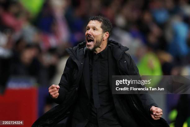 Diego Simeone, Head Coach of Atletico de Madrid, celebrates after the team's victory in the LaLiga match between Atletico de Madrid and Athletic Club...