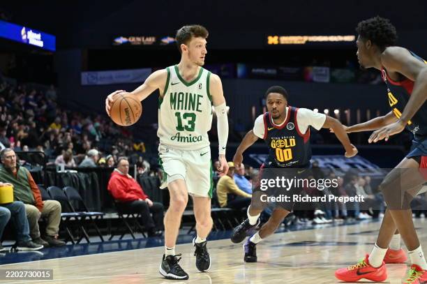 March 4:Drew Peterson of the Maine Celtics handles the ball during the game against the Grand Rapids Gold on March 4, 2025 at the Van Andel Arena in...
