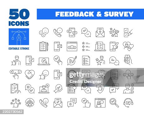 Simple Feedback and Survey Line Icon Set. Customer, Satisfaction, Testimonials, Quality. Editable Stroke 50 Line Icons. Simple Feedback and Survey Line Icon Set. Customer, Satisfaction, Testimonials, Quality. Editable Stroke 50 Line Icons.