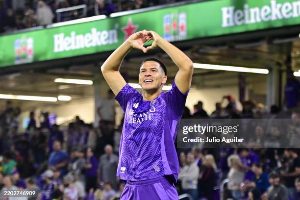 César Araújo of Orlando City celebrates after scoring the team's first goal during the MLS match between Orlando City and Toronto FC at Inter&Co...