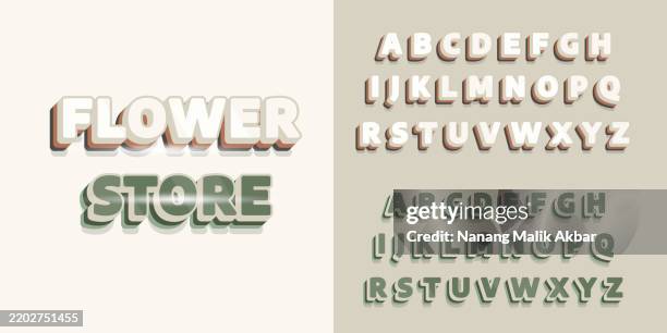 flower store editable text effect. text can be changed in "graphic styles" panel. - 3d alphabet stock illustrations
