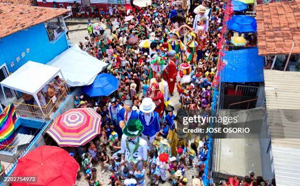 Giant dolls are seen during a carnival parade in Olinda, Pernambuco State, Brazil, on March 4, 2025.