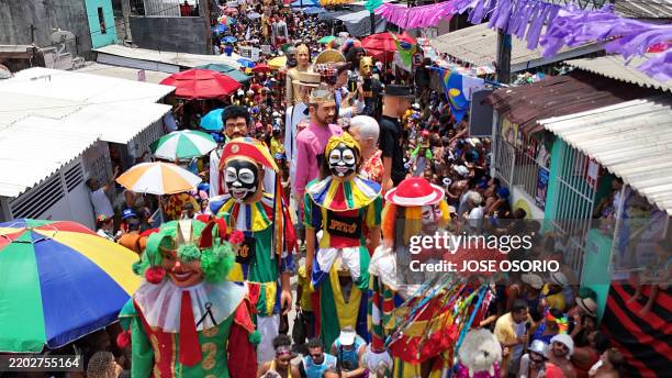 Giant dolls are seen during a carnival parade in Olinda, Pernambuco State, Brazil, on March 4, 2025.