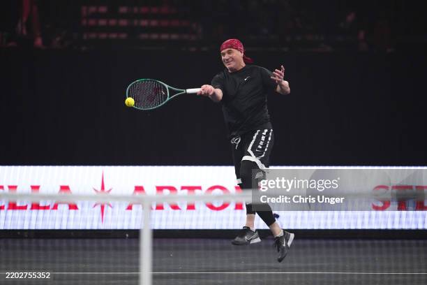 Andre Agassi in action during the MGM Rewards Slam at Michelob ULTRA Arena on March 01, 2025 in Las Vegas, Nevada.