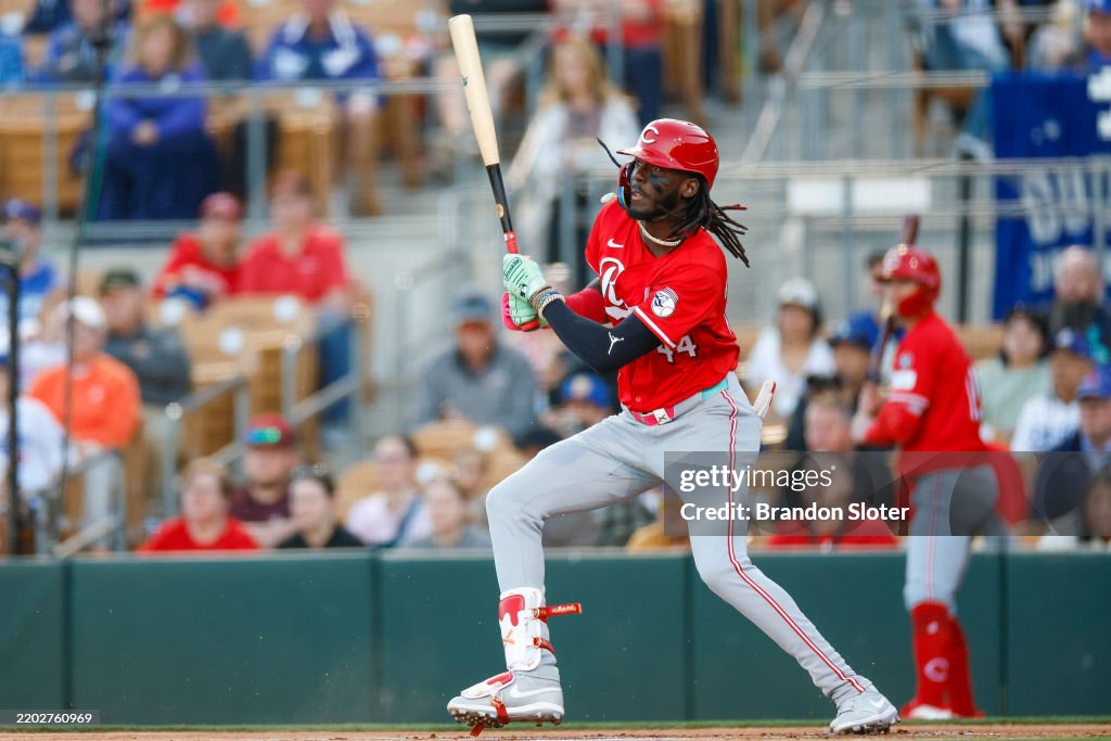 Comcmmati Reds Rbi Org Elly De La Cruz of the Cincinnati Reds hits an RBI single in the ...