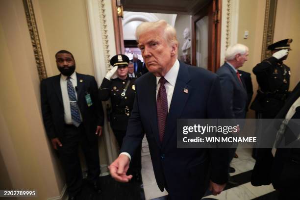 President Donald Trump leaves after addressing a joint session of Congress at the US Capitol in Washington, DC, on March 4, 2025.