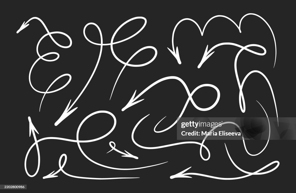 Bumpy Line Arrow Squiggly Arrow Vector Bounce Line Doodle Design Motion Set Hand Drawn ...