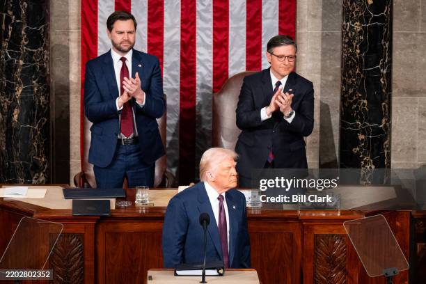 President Donald Trump delivers his address to a joint session of Congress in the U.S. Capitol on Wednesday, March 4, 2025. Vice President JD Vance,...