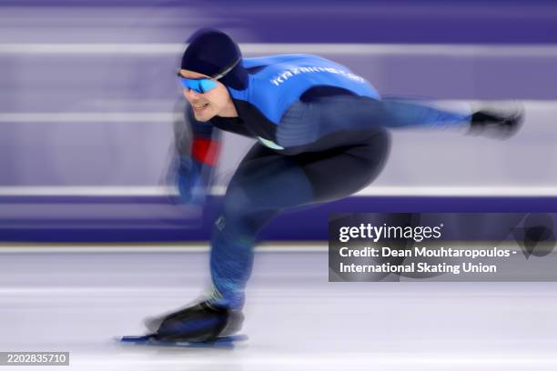 Yevgeniy Koshkin of Kazakhstan competes in the Men 500m race during Day Three of the ISU World Speed Skating Championships at Thialf Ice Rink on...