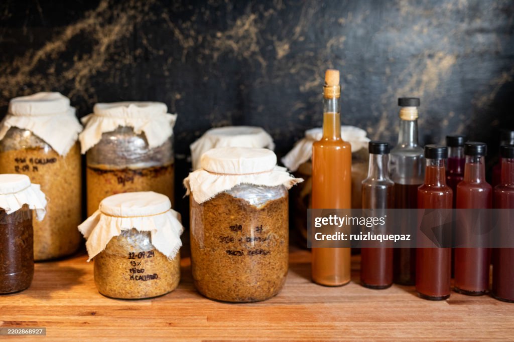 Variety of fermented products such as chickpea, rye and barley misos, vinegars and kombuchas