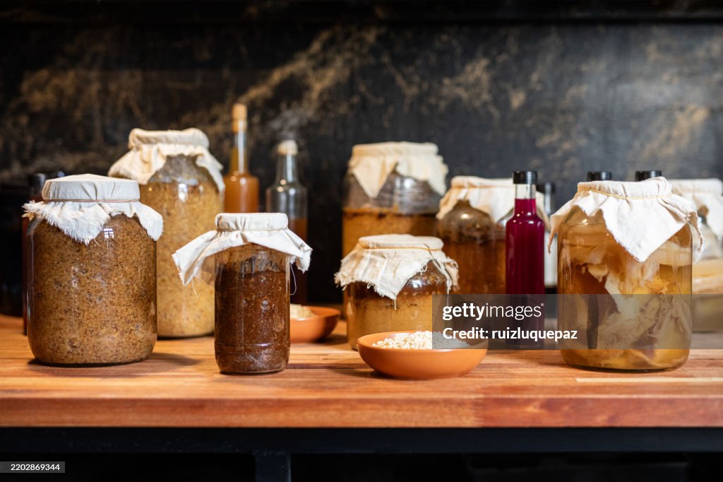 Variety of fermented products such as chickpea, rye and barley misos, vinegars and kombuchas