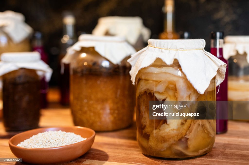 Variety of fermented products such as chickpea, rye and barley misos, vinegars and kombuchas