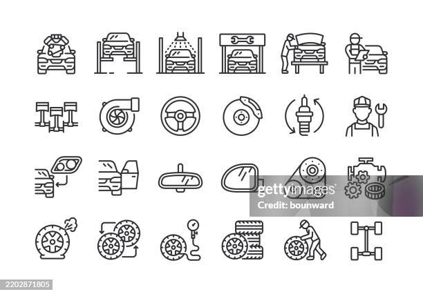 illustrations, cliparts, dessins animés et icônes de icônes de la ligne de service automobile. pixel parfait. trait modifiable. - portière