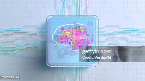 Digital Brain shape on cpu . Machine Learning Concepts. Artificial Intelligence concept. Digital Brain shape on cpu . Machine Learning Concepts. Artificial Intelligence concept.
