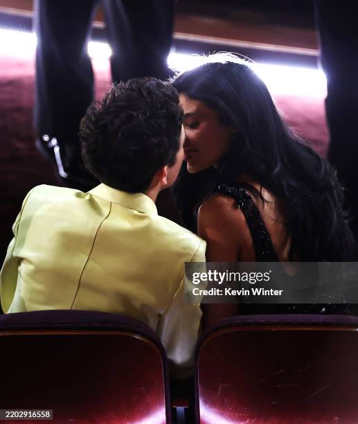 Timothée Chalamet and Kylie Jenner attend the 97th Annual Oscars at Dolby Theatre on March 02, 2025 in Hollywood, California.