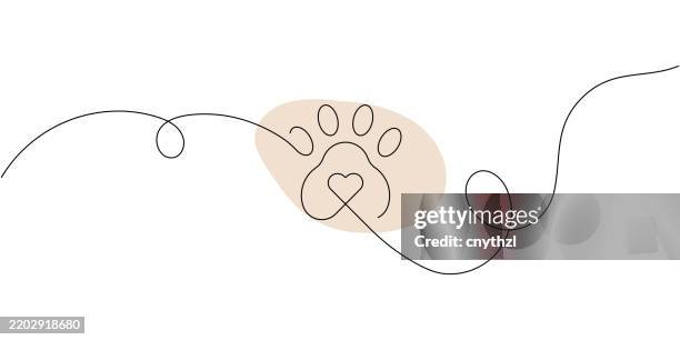 ilustraciones, imágenes clip art, dibujos animados e iconos de stock de continuous line drawing of adopt me icon. hand drawn symbol vector illustration. - huellas de perro