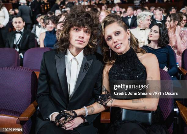 Miley Cyrus and Maxx Morando attends the 97th Annual Oscars at Dolby Theatre on March 02, 2025 in Hollywood, California.