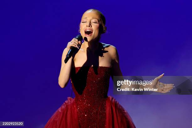 Ariana Grande performs onstage during the 97th Annual Oscars at Dolby Theatre on March 02, 2025 in Hollywood, California.