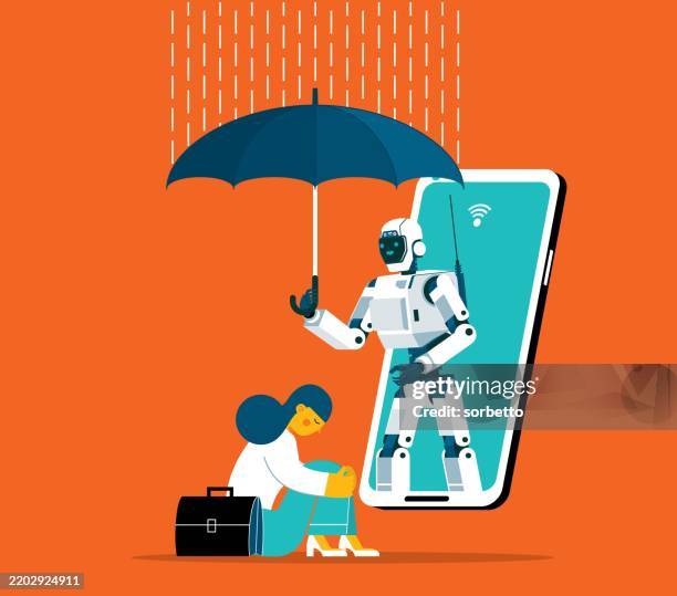 businesswoman - protection - artificial intelligence - cellular network coverage stock illustrations