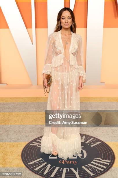 Olivia Wilde attends the 2025 Vanity Fair Oscar Party Hosted By Radhika Jones at Wallis Annenberg Center for the Performing Arts on March 02, 2025 in...