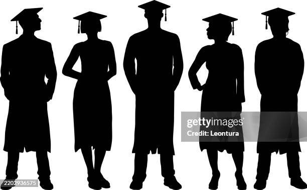 graduate group silhouette - graduation gown vector stock illustrations