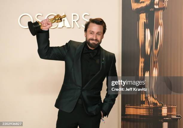 Kieran Culkin, winner of the Best Actor in a Supporting Role award for "A Real Pain,” poses in the press room during the 97th Annual Oscars at Dolby...