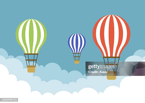 illustrazioni stock, clip art, cartoni animati e icone di tendenza di aria calda palloncini - mongolfiera