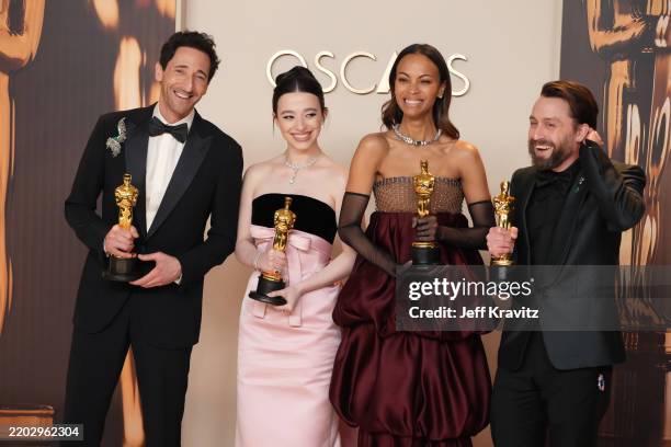 Adrien Brody, winner of the Best Actor in a Leading Role for “The Brutalist”, Mikey Madison, winner of the Best Actress in a Leading Role for...