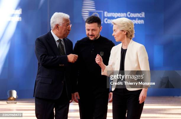 President of the EU Council Antonio Luis Santos da Costa , President of Ukraine Volodymyr Zelenskyy and the President of the European Commission...