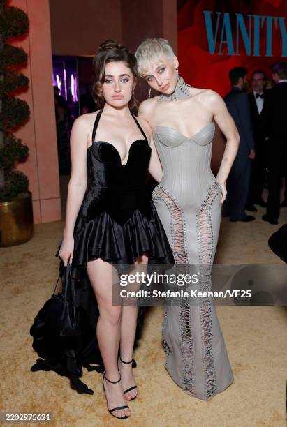 Rachel Sennott and Emma Chamberlain attend the 2025 Vanity Fair Oscar Party Hosted By Radhika Jones at Wallis Annenberg Center for the Performing...