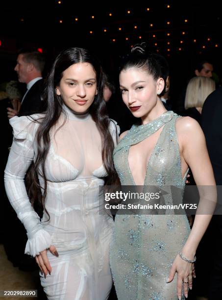 Rosalía and Úrsula Corberó attend the 2025 Vanity Fair Oscar Party Hosted By Radhika Jones at Wallis Annenberg Center for the Performing Arts on...