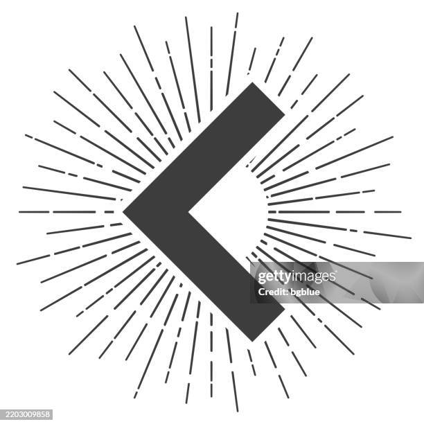 chevron left. icon with sunbursts on white background - less is more stock illustrations