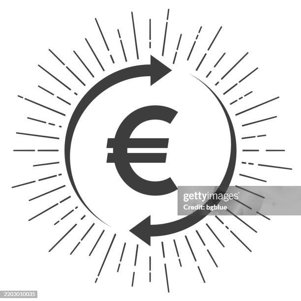 ilustrações de stock, clip art, desenhos animados e ícones de change and transfer euros. icon with sunbursts on white background - taxa de câmbio