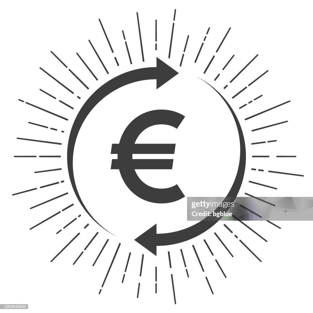 Change and transfer Euros. Icon with sunbursts on white background